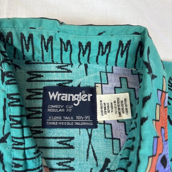 Vintage Wrangler Cowboy Cut Regular Fit Long Sleeve 16.5-35 Southwest Print - Picture 3 of 8